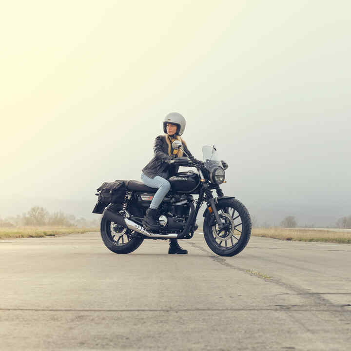 2025 GB350S front three quarter shot with female rider